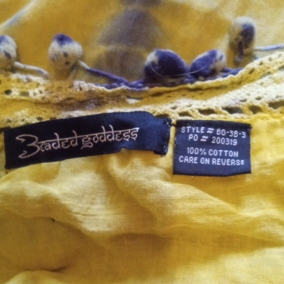 Yellow and Blue Beaded Countrywestern Boho 100% Cotton Scarf - Picture 7 of 7